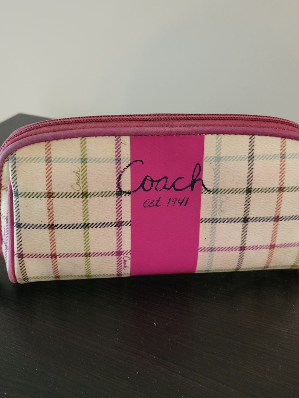 Coach Pink Plaid Cosmetic Pouch